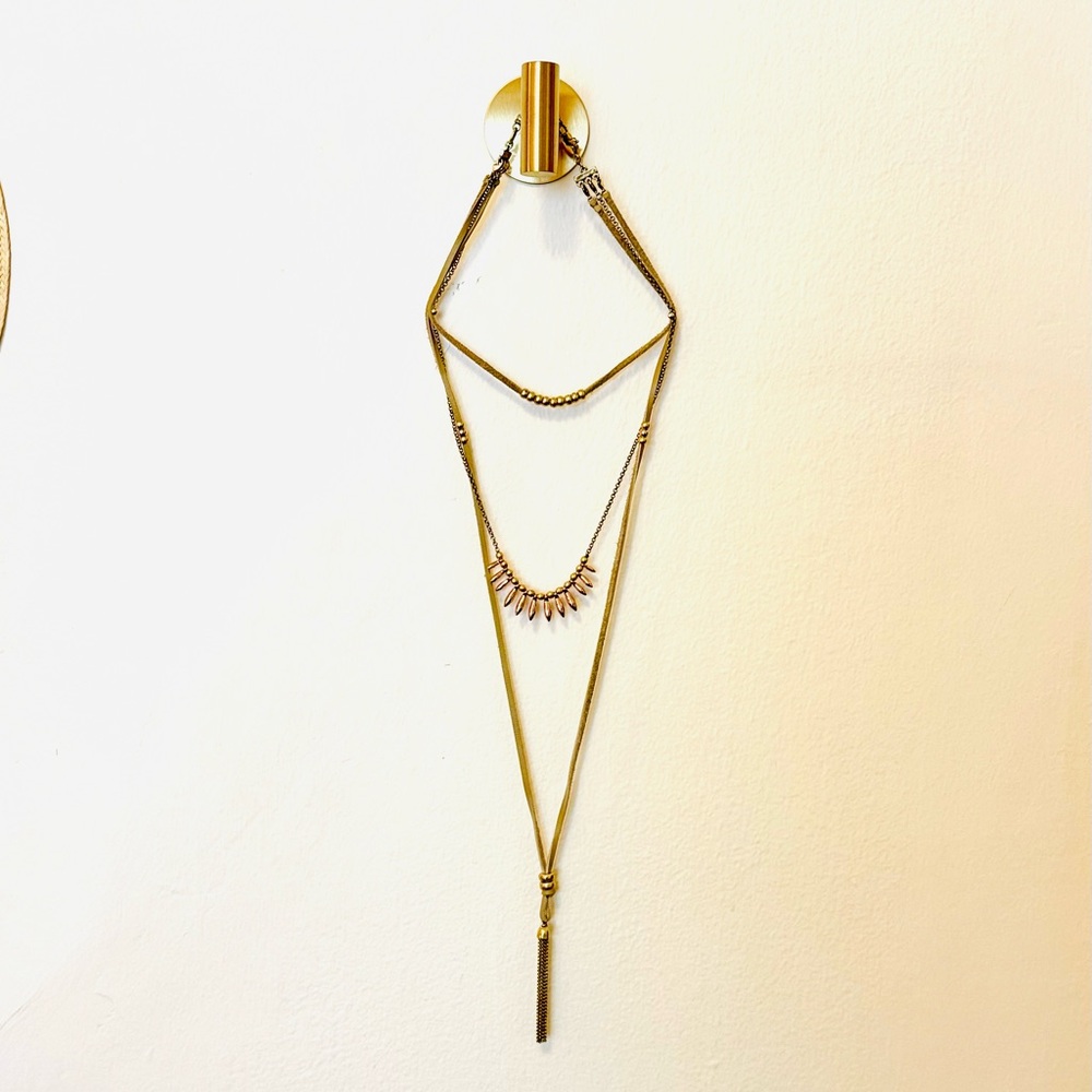 Lucky Brand Gold and Tan Leather Layered Necklace
